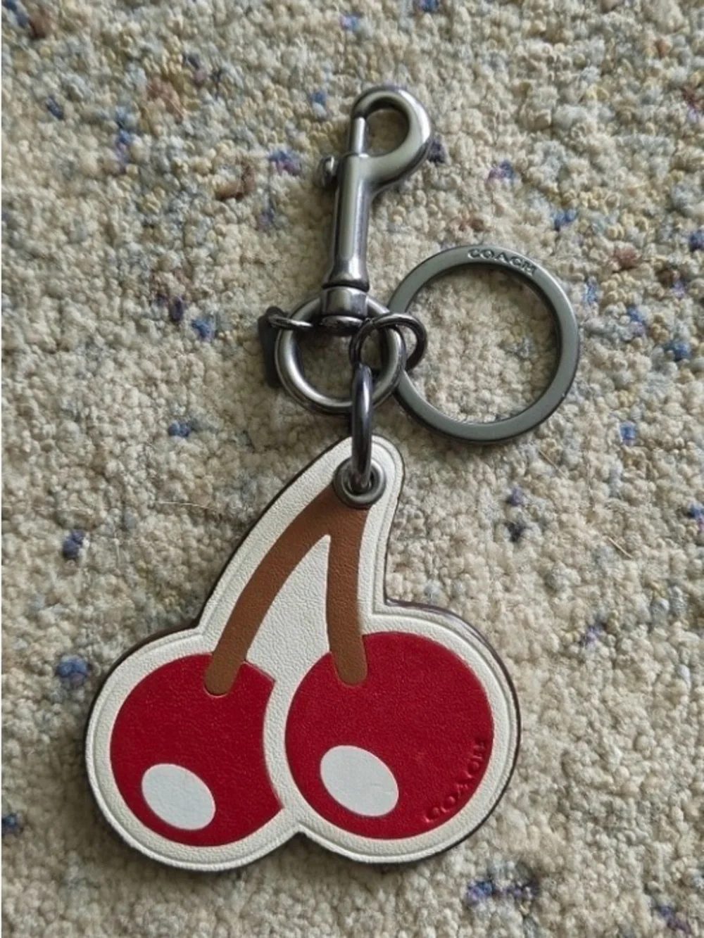 Coach PAC MAN Cherry Leather Bag Charm Keychain With Gunmetal hardware